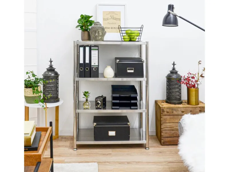 shelfr Edelstahl Schwerlastregal bis 150 kg auf 4 Ebenen 74 x 41 x 109 cm