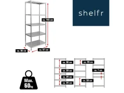 shelfr Schwerlast Edelstahl Regal mit 5 Ebenen 61 x 36 x 145 cm bis 60kg