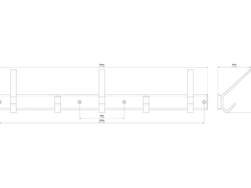 Outlet Siro Hakenleiste 1674 Metall Uni Schwarz Matt Länge 553 mm 5 Haken