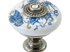 Sale Siro Möbelknopf Keramik Altsilberfarben-Weiß mit Strass-Stein-Dekor Ø 32 mm