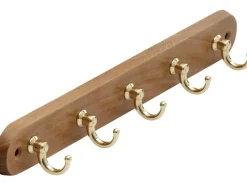 Hot Siro Schlüsselleiste 749 Metall Eiche Messing Länge 300 mm 5 Haken FSC® Eiche-Messing Glänzend