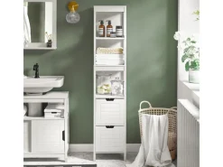 Discount SoBuy Badezimmerschrank Hochschrank mit 2 Körben Badregal 30x144x30cm Weiß FRG126-W