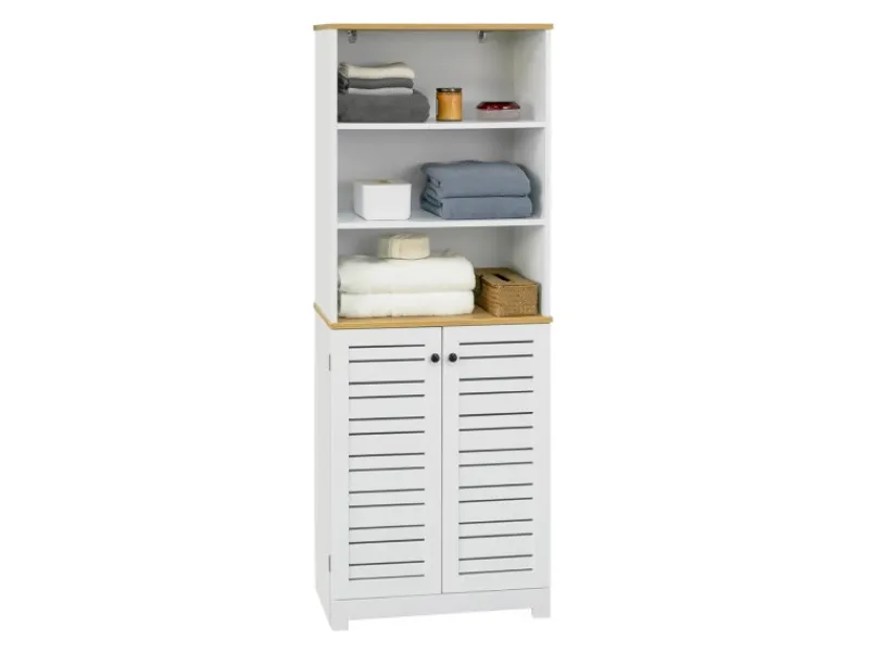 SoBuy Badezimmerschrank mit 3 Fächern und 2 Türen MDF Weiß BZR44-W