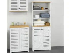 SoBuy Badezimmerschrank mit 3 Fächern und 2 Türen MDF Weiß BZR44-W