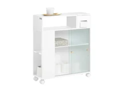 SoBuy Badezimmerschrank Nischenregal mit Rollen Küchenregal Weiß BZR117-W