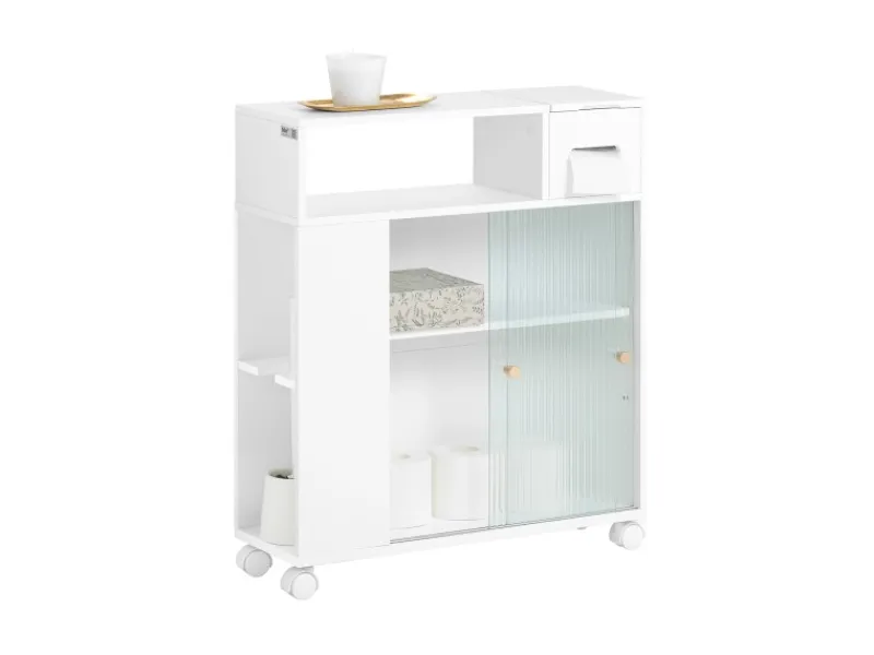 SoBuy Badezimmerschrank Nischenregal mit Rollen Küchenregal Weiß BZR117-W