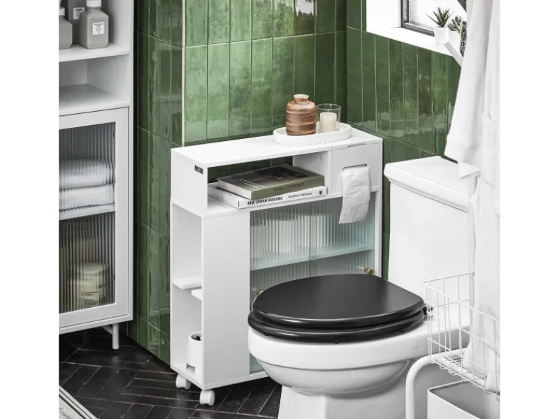 SoBuy Badezimmerschrank Nischenregal mit Rollen Küchenregal Weiß BZR117-W