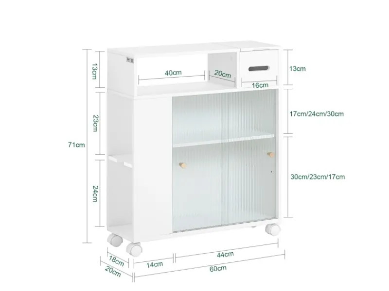 SoBuy Badezimmerschrank Nischenregal mit Rollen Küchenregal Weiß BZR117-W