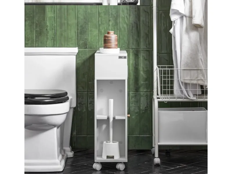 SoBuy Badezimmerschrank Nischenregal mit Rollen Küchenregal Weiß BZR117-W