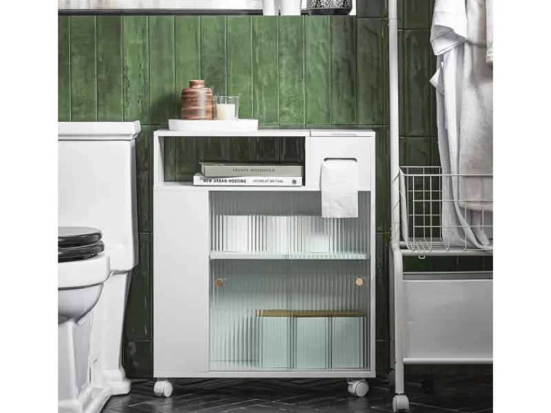 SoBuy Badezimmerschrank Nischenregal mit Rollen Küchenregal Weiß BZR117-W