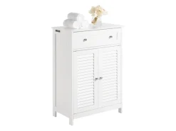 Best SoBuy Badezimmerschrank Sideboard mit Schublade und Lamellentüren 60x87x35cm Weiß FRG238-W