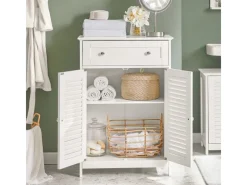 Best SoBuy Badezimmerschrank Sideboard mit Schublade und Lamellentüren 60x87x35cm Weiß FRG238-W