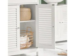 Best SoBuy Badezimmerschrank Sideboard mit Schublade und Lamellentüren 60x87x35cm Weiß FRG238-W
