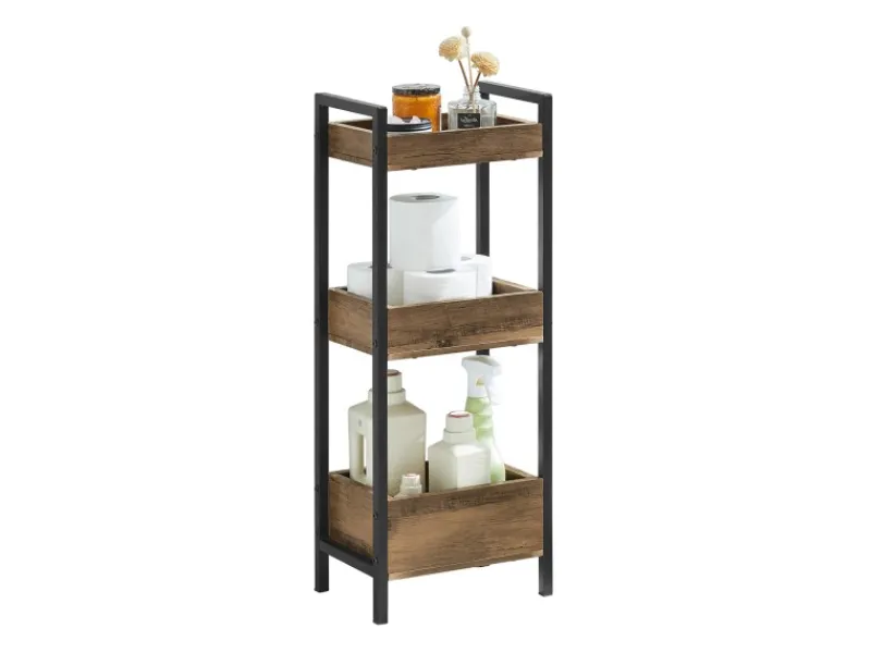 Outlet SoBuy Badregal mit 3 Ablagefächern Holz Metall Vintagebraun FRG226-F