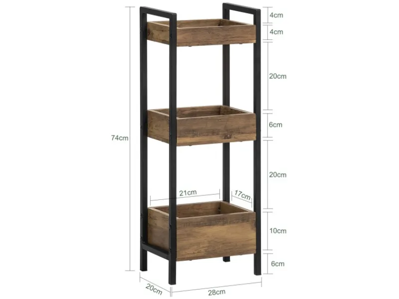 Outlet SoBuy Badregal mit 3 Ablagefächern Holz Metall Vintagebraun FRG226-F