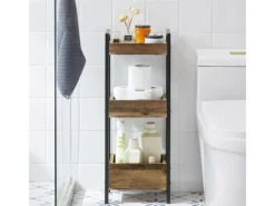 Outlet SoBuy Badregal mit 3 Ablagefächern Holz Metall Vintagebraun FRG226-F