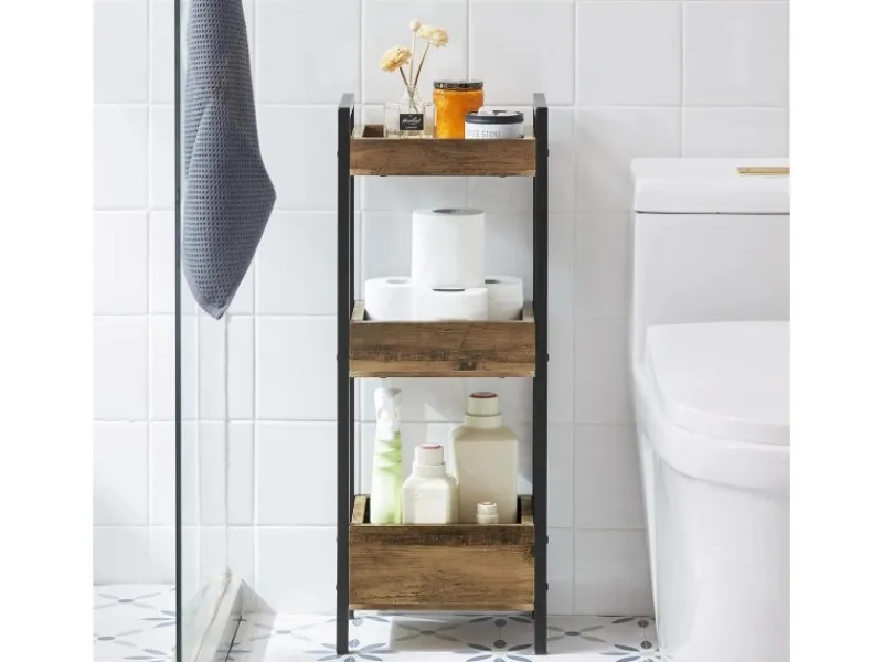 Outlet SoBuy Badregal mit 3 Ablagefächern Holz Metall Vintagebraun FRG226-F