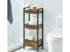 Outlet SoBuy Badregal mit 3 Ablagefächern Holz Metall Vintagebraun FRG226-F
