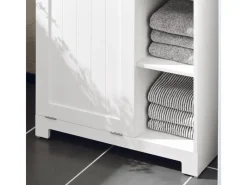 SoBuy Badschrank mit ausklappbarem Wäschesack Holz Weiß BZR105-W