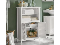 Sale SoBuy Badschrank Sideboard mit 2 Ablagen und Lamellentüren 60x90x26cm Weiß BZR13-W