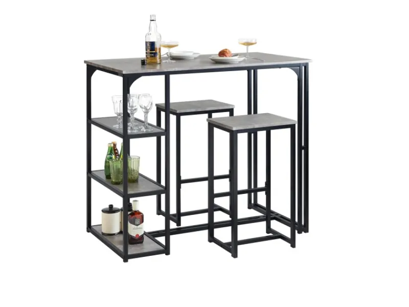 Discount SoBuy Bartisch mit 2 Barhockern Holz Metall Natur Schwarz OGT43-F