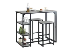 SoBuy Bartisch mit 2 Stühlen Esszimmer MDF Metall Grau OGT43-HG