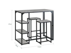 SoBuy Bartisch mit 2 Stühlen Esszimmer MDF Metall Grau OGT43-HG