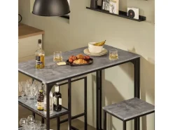 SoBuy Bartisch mit 2 Stühlen Esszimmer MDF Metall Grau OGT43-HG
