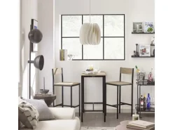 SoBuy Bartisch Set mit 2 Barhockern Holz Metall Natur Schwarz OGT03-N