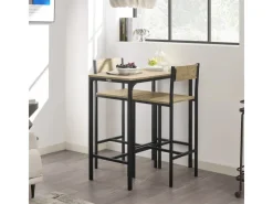 SoBuy Bartisch Set mit 2 Barhockern Holz Metall Natur Schwarz OGT03-N
