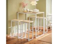 Outlet SoBuy Bartisch Set 5-teilig Essgruppe Esstisch mit 4 Hockern Weiß-Natur OGT15-WN
