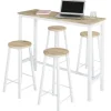 New SoBuy Bartisch Set 5-teilig Essgruppe Esstisch mit 4 Hockern Weiß-Natur OGT22-WN