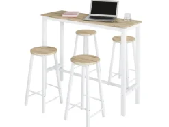 New SoBuy Bartisch Set 5-teilig Essgruppe Esstisch mit 4 Hockern Weiß-Natur OGT22-WN