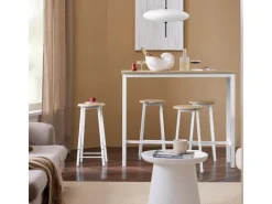 New SoBuy Bartisch Set 5-teilig Essgruppe Esstisch mit 4 Hockern Weiß-Natur OGT22-WN