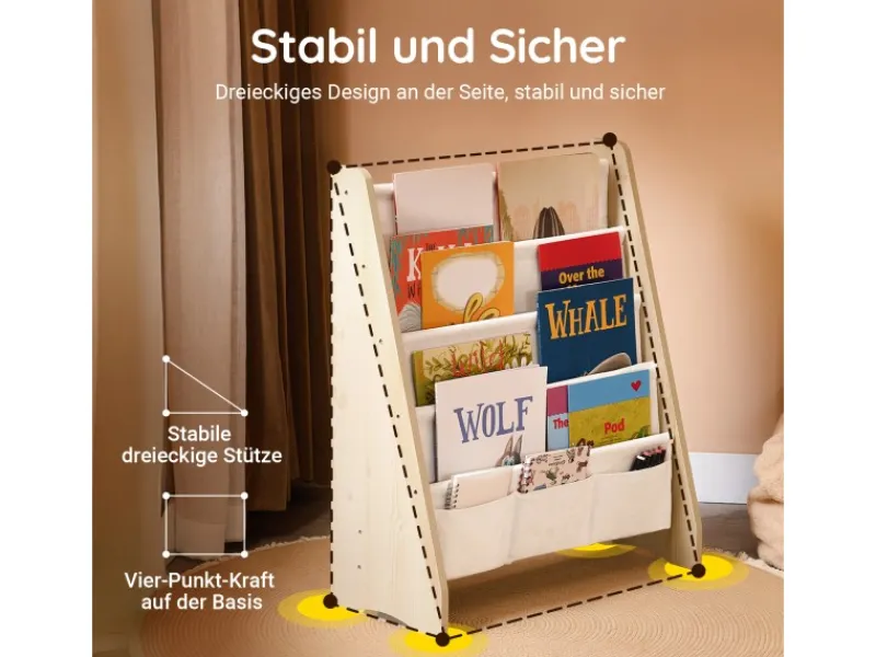Hot SoBuy Bücherregal Kinderregal mit 4 Stofffächern Zeitungsständer KMB50-N