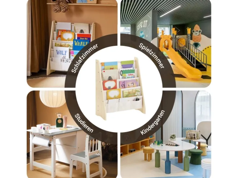 Hot SoBuy Bücherregal Kinderregal mit 4 Stofffächern Zeitungsständer KMB50-N