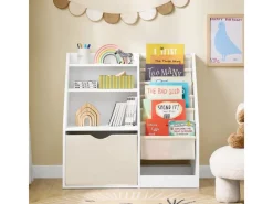 SoBuy Bücherregal Kinderregal mit Stofftaschen und 3 Regale Weiß 80x80x40cm KMB119-W