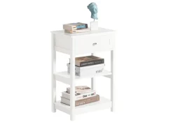 SoBuy Beistelltisch Nachttisch mit Schublade und 2 Ablagen 45x68x30cm Weiß FBT46-W