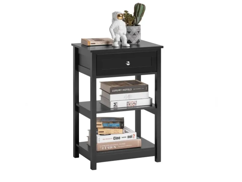 New SoBuy Beistelltisch Nachttisch mit Schublade und 2 Ablagen 45x68x30cm Schwarz FBT46-SCH