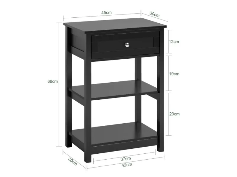 New SoBuy Beistelltisch Nachttisch mit Schublade und 2 Ablagen 45x68x30cm Schwarz FBT46-SCH
