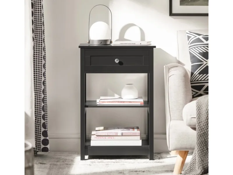 New SoBuy Beistelltisch Nachttisch mit Schublade und 2 Ablagen 45x68x30cm Schwarz FBT46-SCH