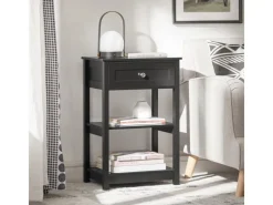 New SoBuy Beistelltisch Nachttisch mit Schublade und 2 Ablagen 45x68x30cm Schwarz FBT46-SCH