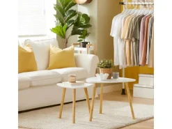 SoBuy Couchtisch 2er-Set Beistelltisch Satztisch fürs Wohnzimmer Weiß FBT74-W