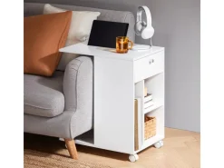 Discount SoBuy Couchtisch mit Tablet Schiene Beistelltisch mit Rollen Weiß FBT148-W