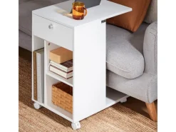 Discount SoBuy Couchtisch mit Tablet Schiene Beistelltisch mit Rollen Weiß FBT148-W