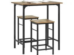 SoBuy Essgruppe Bartisch Set Esstisch mit 2 Barhockern Braun-Schwarz OGT10-PF