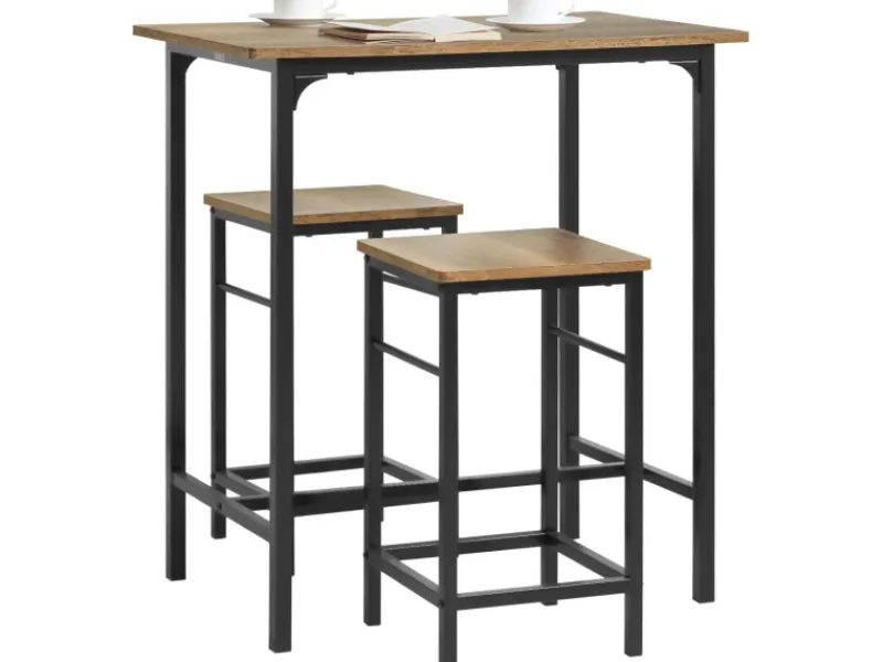 SoBuy Essgruppe Bartisch Set Esstisch mit 2 Barhockern Braun-Schwarz OGT10-PF