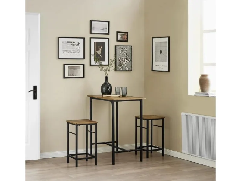 SoBuy Essgruppe Bartisch Set Esstisch mit 2 Barhockern Braun-Schwarz OGT10-PF