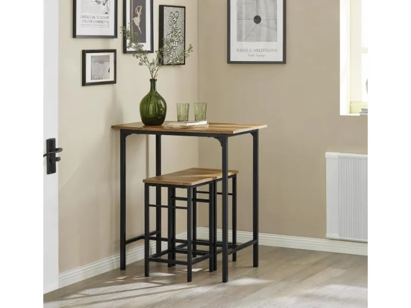 SoBuy Essgruppe Bartisch Set Esstisch mit 2 Barhockern Braun-Schwarz OGT10-PF