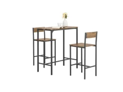 SoBuy Essgruppe Bartisch Set Esstisch mit 2 Stühlen Braun-Schwarz OGT03-XL